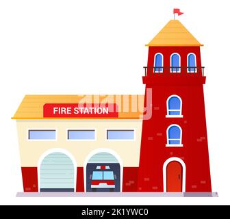 Feuerwehrhaus - modernes flaches Design, einzelnes isoliertes Bild Stock Vektor