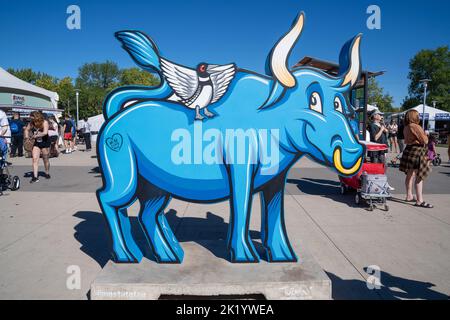St. Paul, Minnesota - 3. September 2022: Babe the Blue Ox Statue auf der Minnesota State Fair Stockfoto