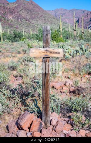 Eine Beschreibungstafel für den Trail im Apache Trail, Arizona Stockfoto