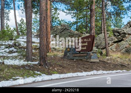 Eine Zufahrtsstraße zum Black Hills National Forest, South Dakota Stockfoto