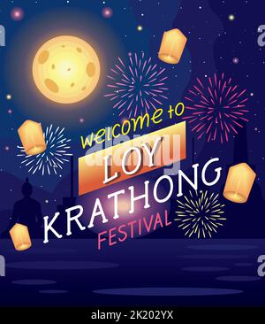 loy krathong Festivalpostkarte Stock Vektor