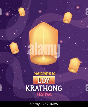 loy krathong Festivalkarte Stock Vektor