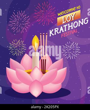 loy krathong Festival Schriftzug Stock Vektor