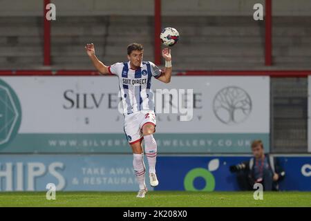 Alex Lacey von Hartlepool United während des EFL Trophy-Spiels zwischen Morecambe und Hartlepool United in der Globe Arena, Morecambe, am Dienstag, 20.. September 2022. (Kredit: Mark Fletcher | MI News) Kredit: MI Nachrichten & Sport /Alamy Live News Stockfoto