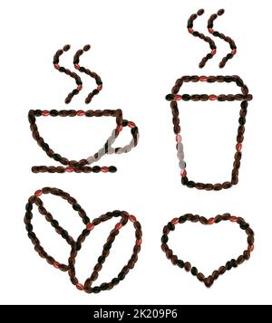 Vector Kaffeeset mit 3D Kaffeebohnen Muster Stock Vektor