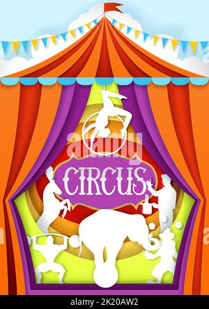 Zirkus Vektor Papier Schnitt Poster Design Vorlage Stock Vektor