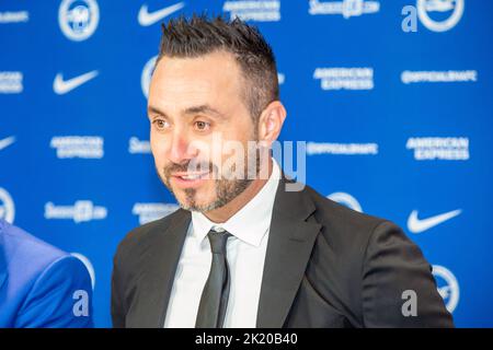 Brighton, 20. 2022. September: Roberto de Zerbi, der neue Manager von Brighton und Hove Albion FC, wird heute Nachmittag auf dem Trai des Clubs der Presse vorgestellt Stockfoto