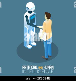 KI und Mensch Konzept Vektor isometrische Illustration Stock Vektor