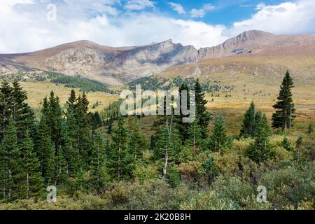 Blick auf Mt. Bierstadt und der Sägezahn vom Guanella Pass, Colorado, USA Stockfoto