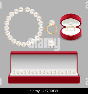 Perle Schmuck Set Vektor realistische Illustration Stock Vektor