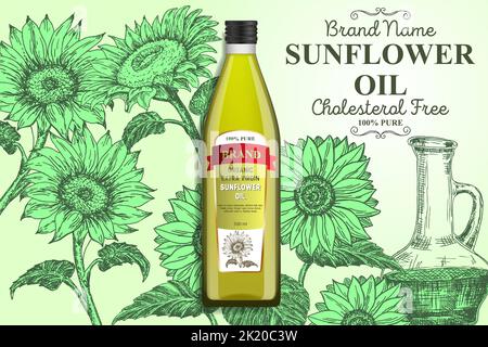 Sonnenblumenöl Anzeigen Vektor-Poster, Banner-Vorlage Stock Vektor