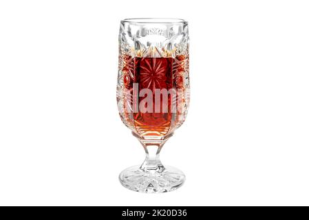 Glas-Wein-retro-Design, Wein aus Glas mit Weingravuren, isoliert auf weißem, schneidenden Pfad Stockfoto