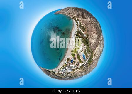 Luftaufnahme des Pissouri Beach. Kugelförmiges Panorama. Limassol District, Zypern Stockfoto