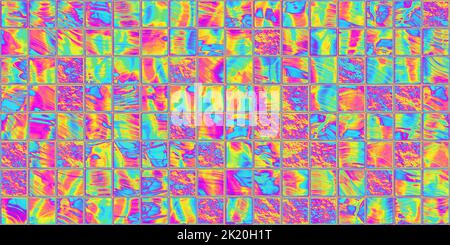 Nahtlose psychedelischen Regenbogen ombre Wärme Karte Marmor Fliesen Mosaik Muster Hintergrund Textur. Trippiges, abstraktes Dopamin-Dressing im Hippie-Stil mit modischem Motiv Stockfoto