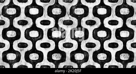 Nahtlos lackiert Mitte des Jahrhunderts modernen abgerundeten Ogee schwarz und weiß künstlerischen Acrylfarbe Textur Hintergrund. Kachelbare Grunge handgezeichnete geometrische Vinta Stockfoto