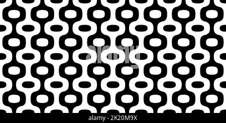 Nahtloses, modernes, abgerundetes Ogee-Hintergrundmuster aus der Mitte des Jahrhunderts. Kachelbar schwarz und weiß vintage Tapete Perle Vorhang Motiv Textur. Monochro Stockfoto