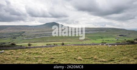 Ingleborough von Twistleton Scar, nördlich von Ingleton. Einer der „drei Gipfel“ im Yorkshire Dales National Park Stockfoto