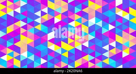Nahtlose abstrakte geometrische bunte Regenbogen Dreieck Hintergrund Muster mit subtiler Maserung. Trendige Retro Pop Art dreieckige Mosaikstruktur. Hipster vi Stockfoto