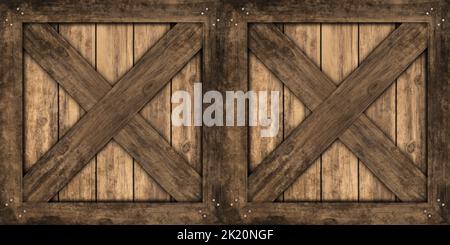 Nahtlose Holzfass oder Holzkiste oder Versandkarton Hintergrundstruktur. Kachelbare rustikale Grunge Redwood oder Eichendielen mit Holzriemen. Jahrgangswein Stockfoto