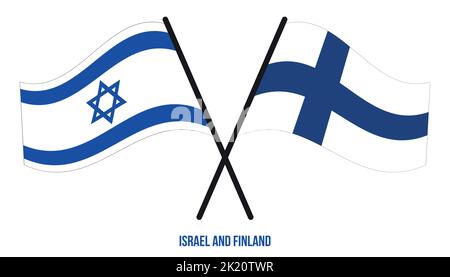Israel und Finnland Flaggen gekreuzt und winkend Flat Style. Offizieller Anteil. Korrigieren Sie Die Farben. Stock Vektor