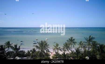 Drohnenansicht des Strandes von Sao Miguel dos Milagres, in Alagoas, Brasilien. Stockfoto