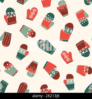 Bunte Retro Gestrickte Fäustlinge Vektor Nahtloses Muster Stock Vektor