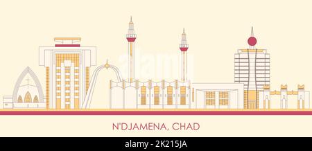 Cartoon Skyline Panorama der Stadt N'Djamena, Tschad - Vektor-Illustration Stock Vektor