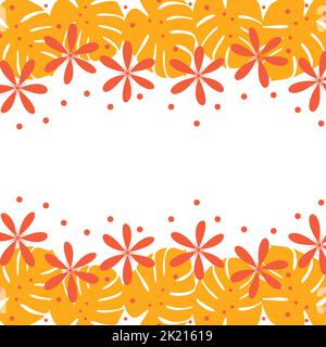 Heller, endloser Rahmen in trendigen Herbsttönen mit botanischen Elementen. Copyspase. Modisches Druckdesign. Geeignet für Poster, Postkarte, Grußkarte, Preisschild, Banner, Flyer, Geschenkpapier. Isolieren. Stock Vektor