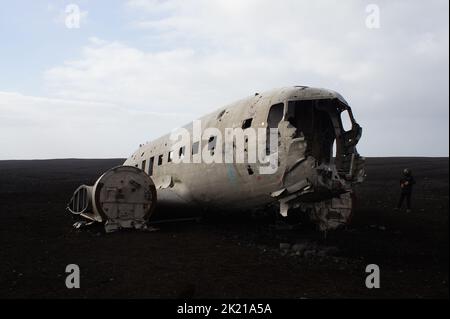 Nahaufnahme des Flugzeugabwracks Solheimasandur, Island Stockfoto