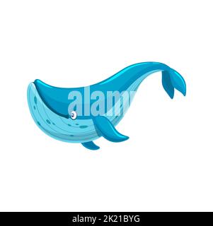 Cartoon lustige Blauwal Charakter, niedlichen Ozean oder Meerestier Vektor-Persönlichkeit Tauchen in tiefem Wasser. Buckelwal oder Baleen-Wal mit glücklichem Lächeln und geschwungenem Schwanz, Unterwasserwelt-Säugetier-Charakter Stock Vektor
