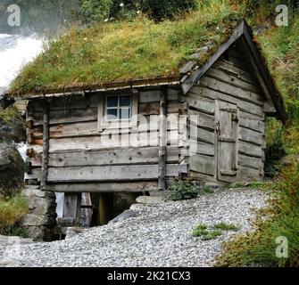 Norwegische Landschaften - die charakteristischen norwegischen Häuser Stockfoto