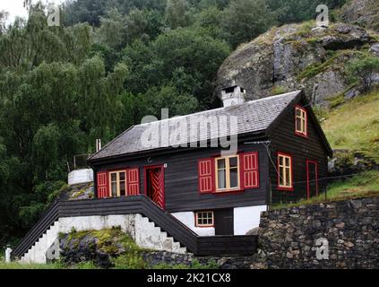 Norwegische Landschaften - die charakteristischen norwegischen Häuser Stockfoto