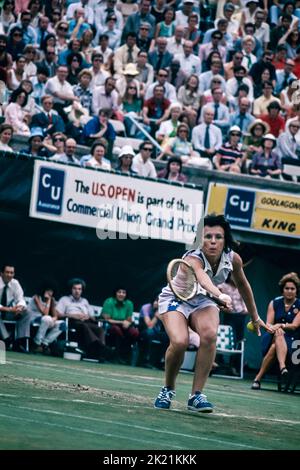 Billy Jean King bei den US Open Tennis 1975 Stockfoto