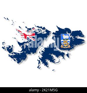 Falklandinseln Karte auf weißem Hintergrund mit Beschneidungspfad Stockfoto