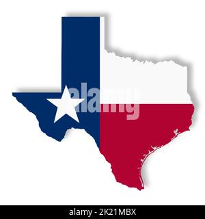 Texas-Karte auf weißem Hintergrund mit Beschneidungspfad 3D Abbildung Stockfoto