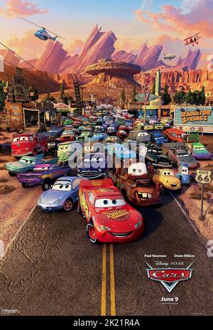 FLO, RAMONE, FILLMORE, CARRERA, SARGE, HUDSON, MCQUEEN, TUCK, LUIGI, POSTER, AUTOS, 2006 Stockfoto