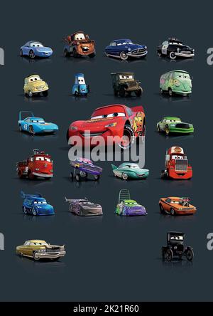 CARRERA, MATER, HUDSON, SHERRIF, LUIGI, GUIDO, SARGE, FILLMORE, KING, MCQUEEN, HICKS, RED, RAMONE, FLO, MACK, LIZZIE, AUTOS, 2006 Stockfoto