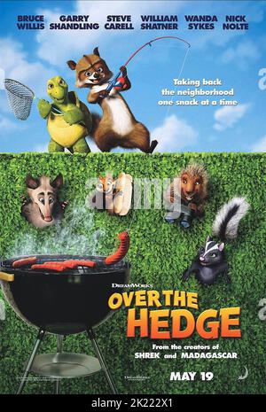 VERNE, die Schildkröte, der waschbär RJ, OZZIE, Hammy, das Eichhörnchen, Spike das STACHELSCHWEIN, Stella das STINKTIER POSTER, AB DURCH DIE HECKE, 2006 Stockfoto