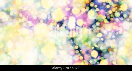 Nahtlose, irisierende Bokeh-Textur. Regenbogen weichen Fokus Urlaub Party Hintergrund. Abstrakt verschwommen Glitzer Kreise 3D Render Tapete. Stockfoto