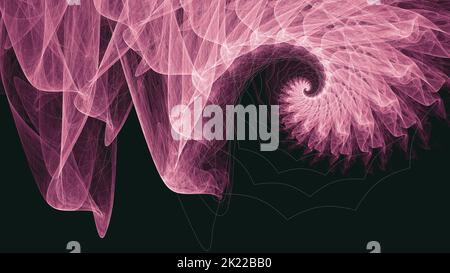 Pacific Pink String Netting und Smoke Spiral Fractal Hintergrund. Schöne weiche, feminine, abstrakte nautilus Shell-Textur. Stockfoto