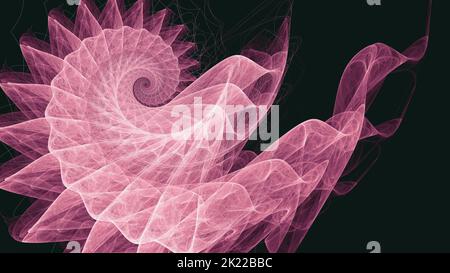 Pacific Pink String Netting und Smoke Spiral Fractal Hintergrund. Schöne weiche, feminine, abstrakte nautilus Shell-Textur. Stockfoto