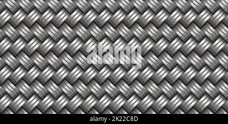 Nahtlose Silber Korbbindung Hintergrund Oberfläche Muster. Kachelbar realistische Luxus gewebte Stahl ineinanderschließende Metallringe Textur. Ein hochauflösendes abs Stockfoto