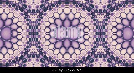 Weiche, abstrakte Retro-Kreise oder fraktale Blütenblätter, die in einem maximalistischen, opart-Mandala-nahtlosen Muster angeordnet sind. Verblasste Vintage-Veilchen und rosafarbene Trendtextilien. 8 Stockfoto