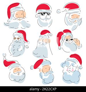 Doodle Cute Santa Clause Gesicht, Weihnachten Charakter Illustration minimal Stil, Vektor-Illustration. Stock Vektor