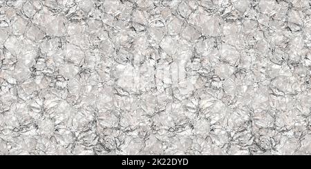 Nahtlose zerrissene und zerknitterte Silber Aluminiumfolie Hintergrundstruktur. Hochauflösendes 3D-Rendering. Stockfoto