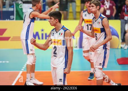 Montesilvano/Vasto, Montesilvano/Vasto, Italien, 21. September 2022, Mattia Boninfante (ITA) jubelt während der Europameisterschaft U20 - Serbien gegen Italien Stockfoto