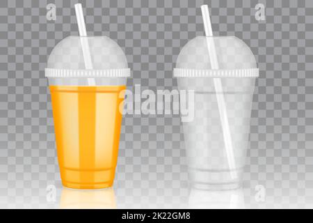 Vector transparente Einweg-Kunststoff-Becher Mockups Stock Vektor