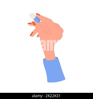 Weibliche Hand hält Pillen. Gesundheits- und Medizinkonzept. Frau trinkt Vitaminkomplex und Mineralien. Vektor-Illustration im flachen Cartoon-Stil Stock Vektor