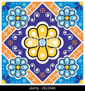 Nahtlose Vektorgrafik mit floralen Kacheln, inspiriert von der Volkskunst aus Mexiko - einzelnes talavera-Design, perfekt für Tapeten, Textilien oder Stoffdrucke Stock Vektor