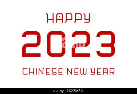 Vektor isolierte Illustration mit rotem Text - Happy Chinese New Year 2023. Konzept mit handgezeichneter geometrischer minimalistischer Schrift auf weißem Hintergrund. A Stock Vektor